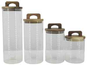 4pc Cylindrical Glass Canister Set with Acacia Lid