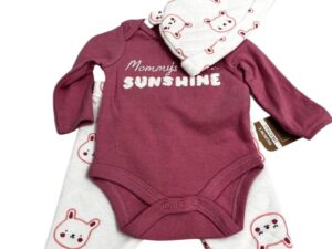 3pc Baby Long Sleeve Onesie Set with Hat & Long Pants