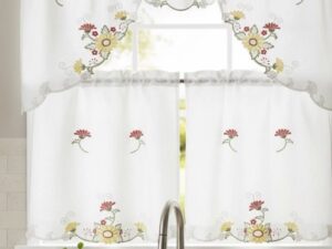 Embroidered Kitchen Curtain Set (3pc)
