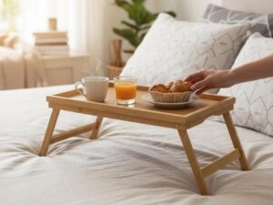 Bamboo Breakfast Table with Foldable Legs (19"×11"×9")