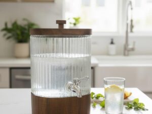 Beverage Dispenser with Wooden Lid