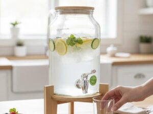 Beverage Dispenser with Wooden Lid